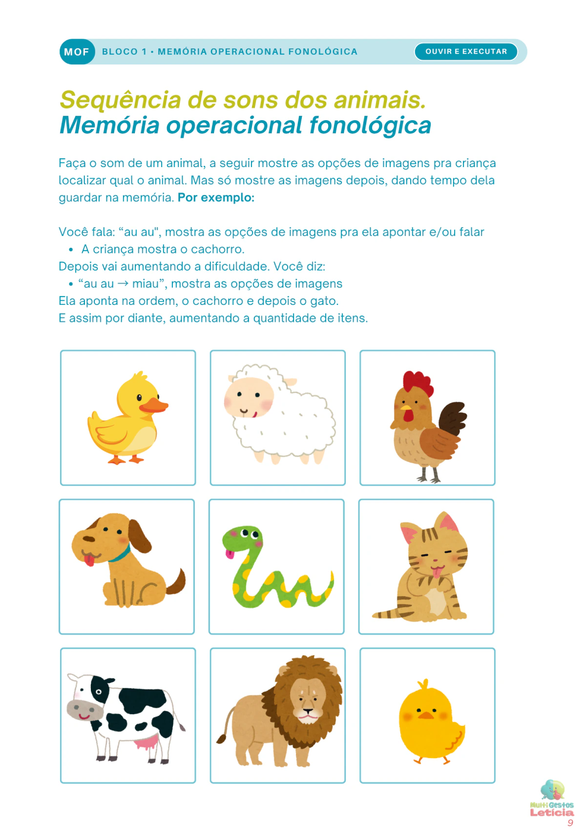 Página de memória operacional fonológica do Caderno Nível 1