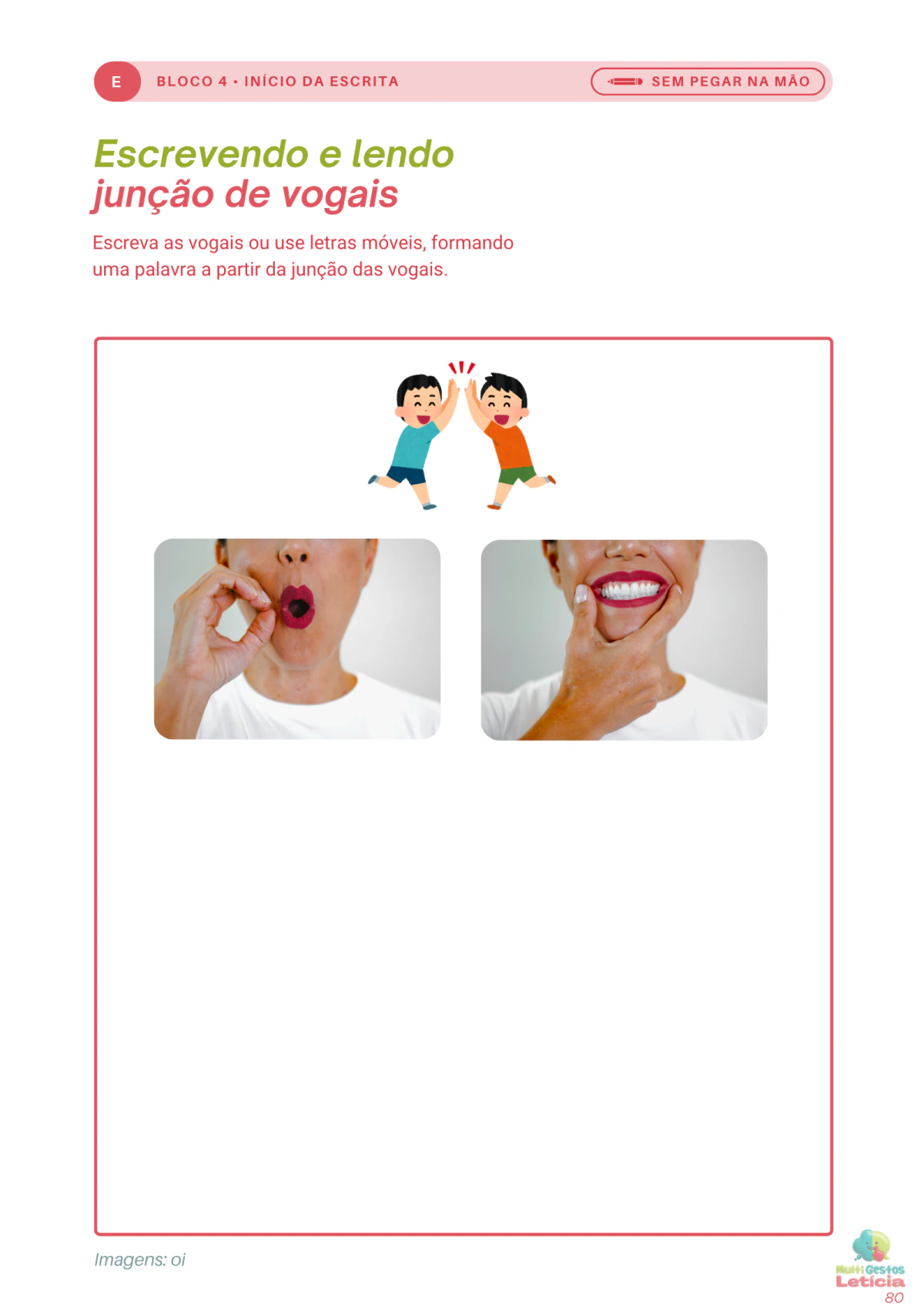 Página de escrita das vogais do Caderno Nível 1