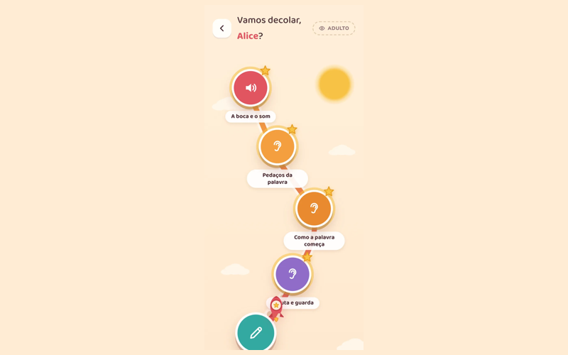 Trilha de jogos do app de alfabetização